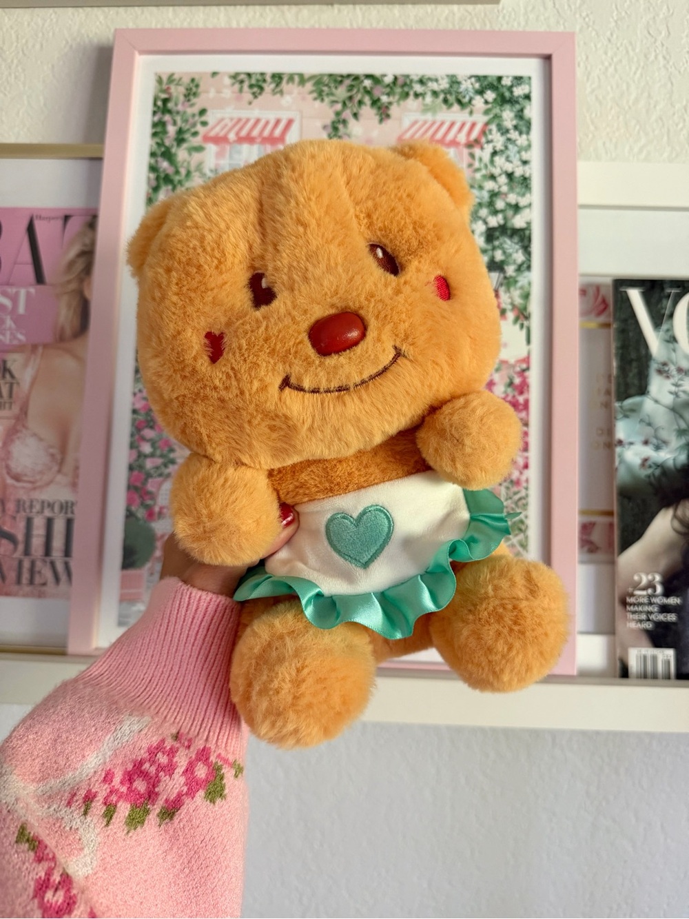 Butter Bear Plush with Cute Teal Ruffle Trim Apron